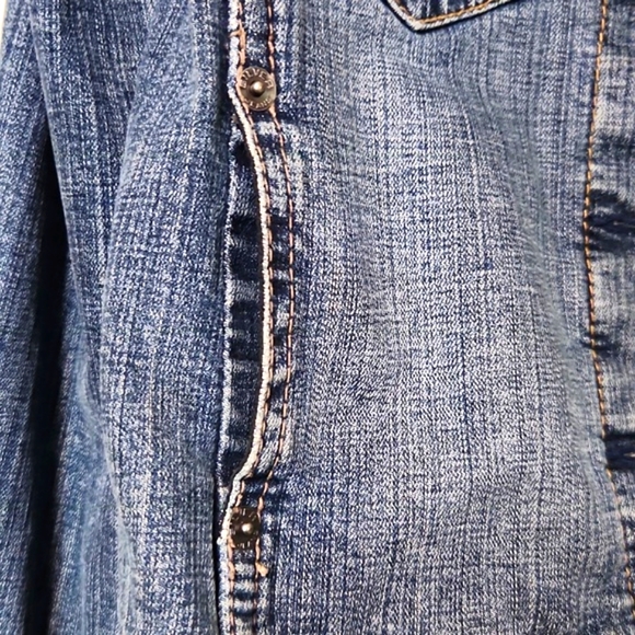 Y2K Silver Jeans Denim Button Up Cropped Fitted Jacket Women's Size Large - Picture 9 of 15